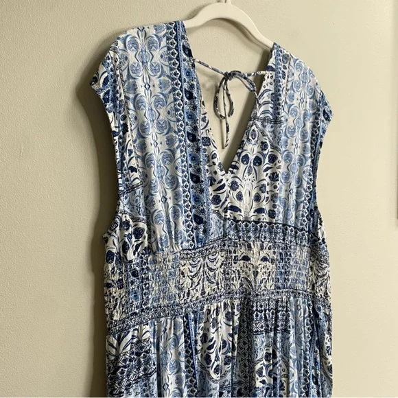 Old Navy Blue Paisley Print Waist-Defined Smocked Midi Dress Size XL Petite - Picture 12 of 15